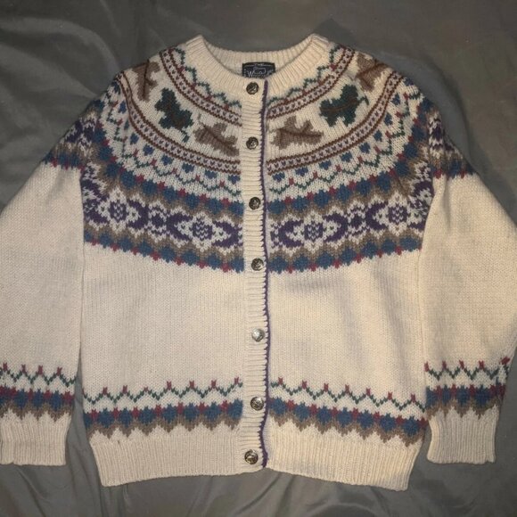 Woolrich Sweaters - Vtg Woolrich Wool Mohair Fair Isle Nordic Cardigan Knit Sweater Cottage Core L